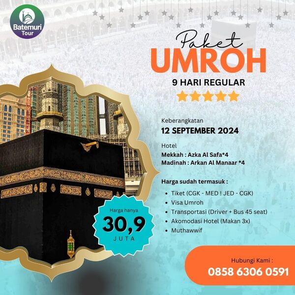 Umrah Hemat 1445 H, RH Tour, Paket 9 hari , Keberangkatan 12 September 2024 ,* 4 , Etihad Airways